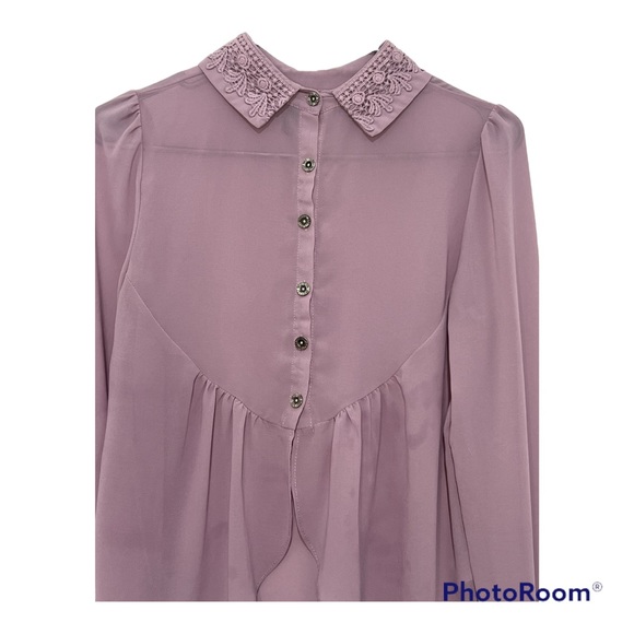 Sheer Lavender button up blouse - Picture 2 of 3